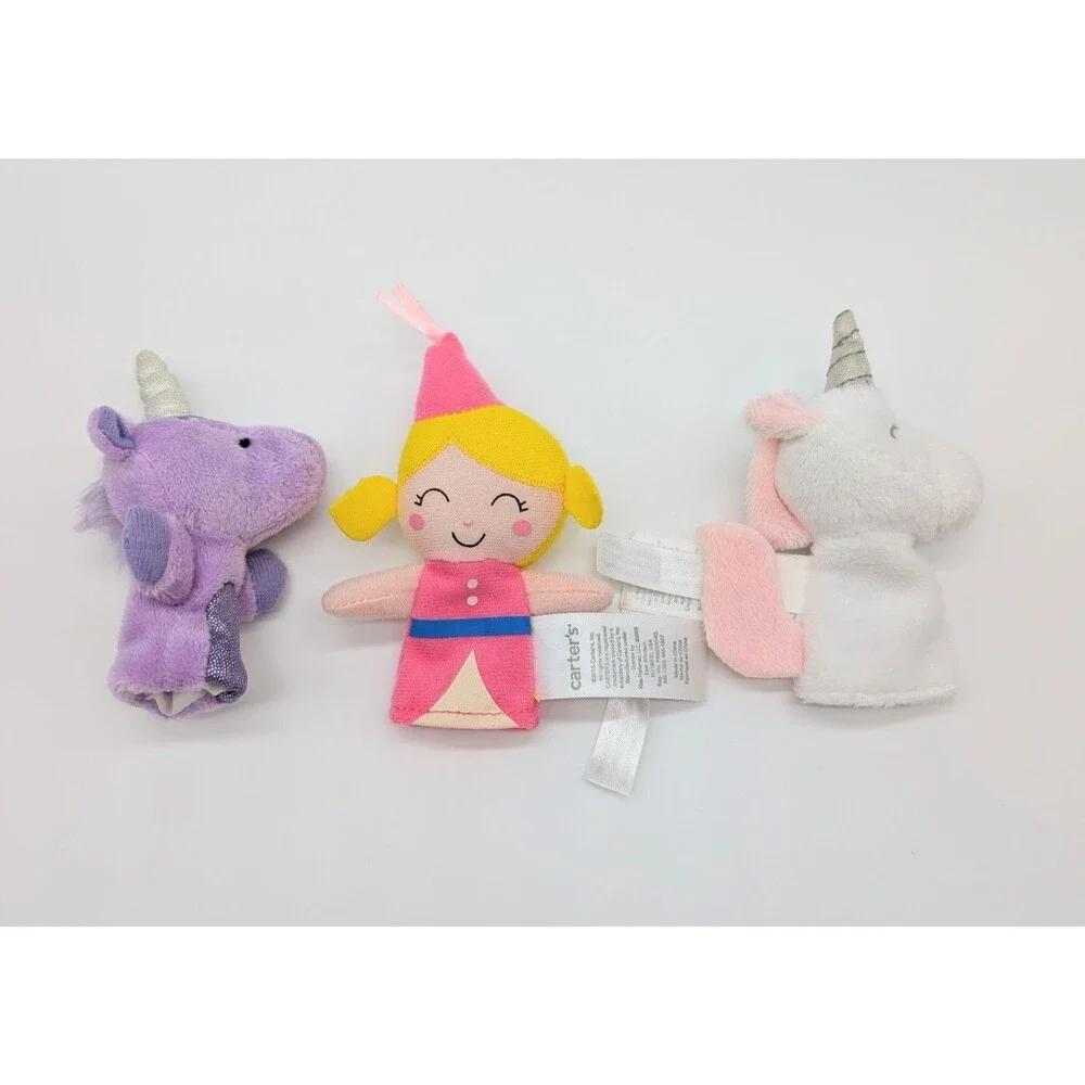 Carter's & Ganz Set of 3 Plush Finger Puppets Unicorns & Princess Girl